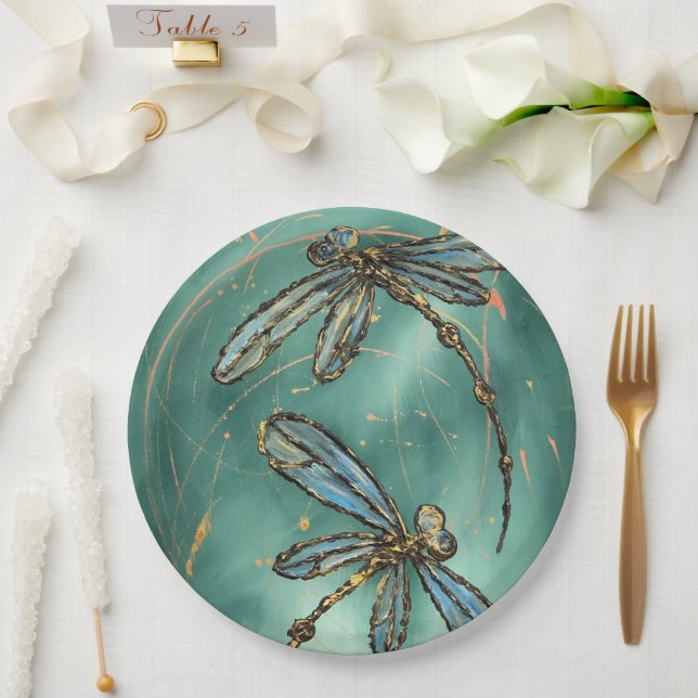 Prato De Papel Dragonfly Flit Myrtle Green (Casamento)