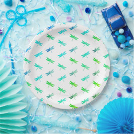 Prato De Papel Dragonfly Green e Blue Birday