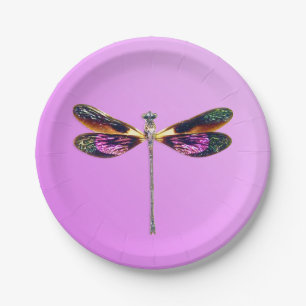 Prato De Papel Dragonfly - prata, ouro, roxo em violeta