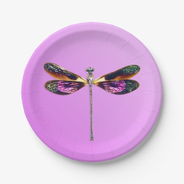 Prato De Papel Dragonfly - prata, ouro, roxo em violeta (Frente)