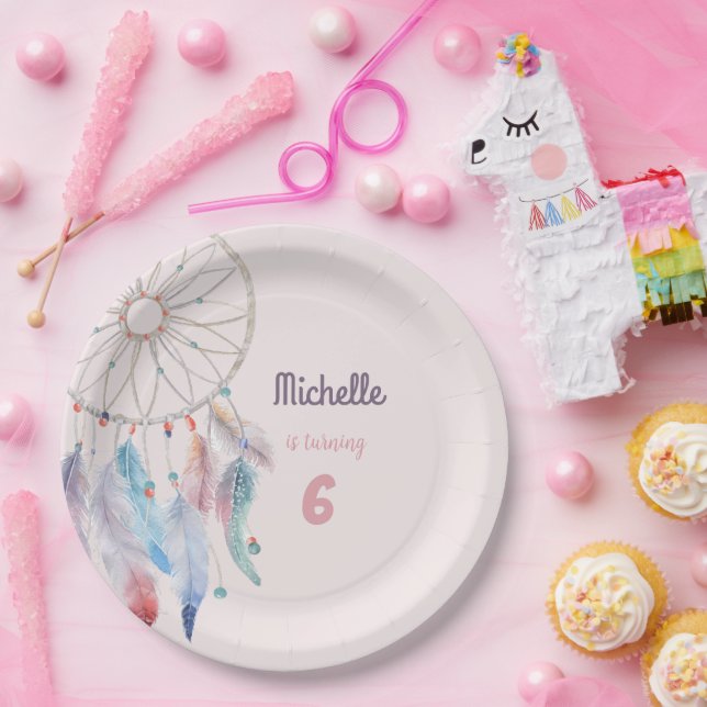 Prato De Papel Dream Big Boho Dreamcatcher Birthday (Festa)