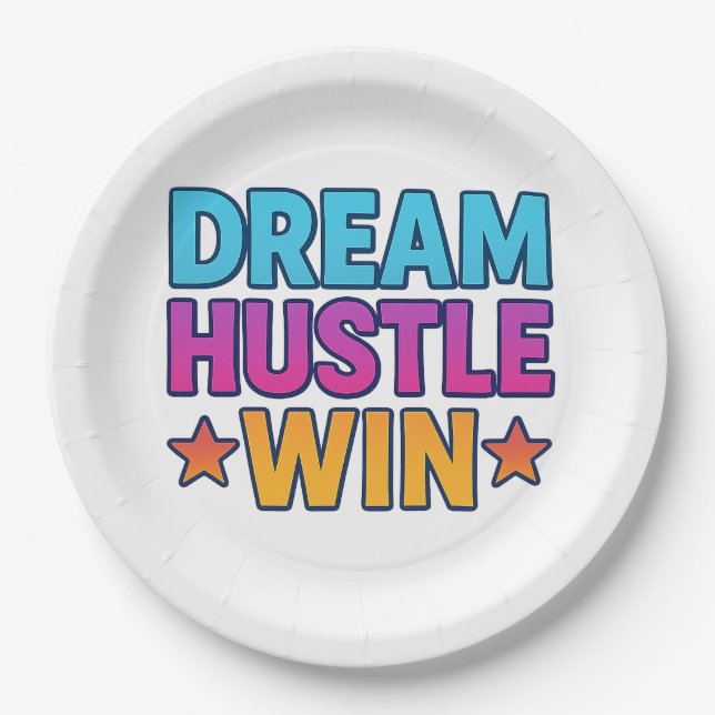 Prato De Papel DREAM HUSTLE WIN Motivation Paper Placa (Frente)