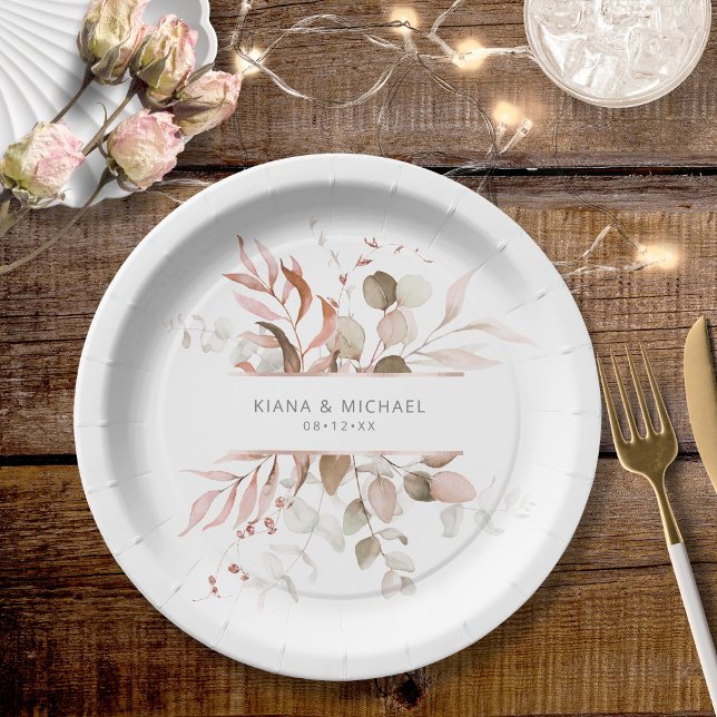 Prato De Papel Dreamy Foliage Wedding V3 Blush Pink ID817 (Criador carregado)