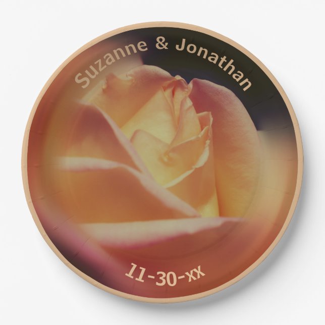 Prato De Papel Dreamy Peach Rosa Personalizada Bridal (Frente)