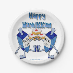 Prato De Papel Dreidels Dançantes e Rosquinhas de Hanukkah