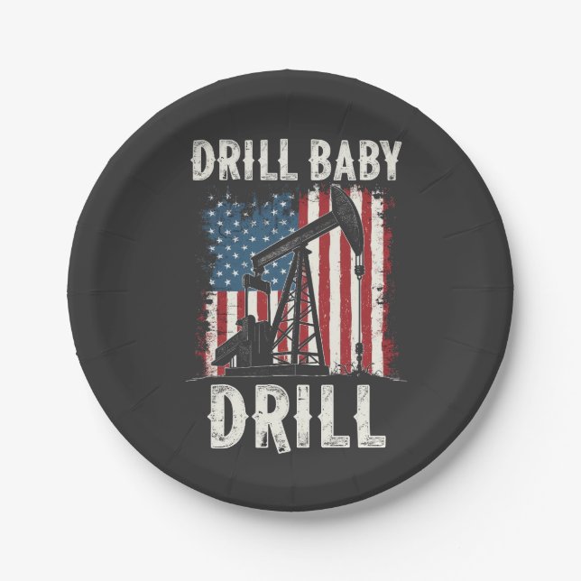 Prato De Papel Drill Baby Drill American Trump Energy Economy (Frente)