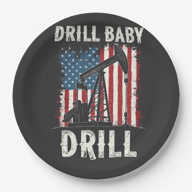 Prato De Papel Drill Baby Drill American Trump Energy Economy (Frente)