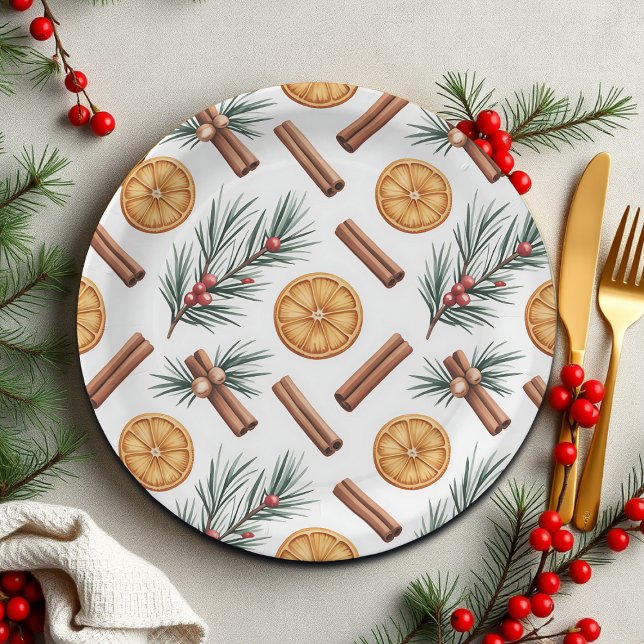 Prato De Papel Dry Oranges Cinnamon Sticks Fir Branches Napkins (Criador carregado)