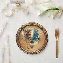 Prato De Papel Dualidade de Força, Leão e Mulher.