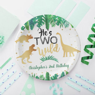 Prato De Papel Duas Festas de segundo aniversário do Dinossauro 
