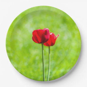 Prato De Papel Duas flores de tulipa vermelhas