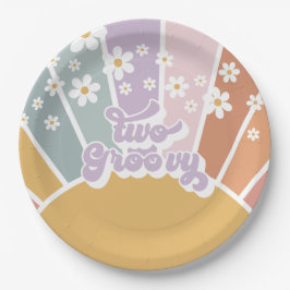 Prato De Papel Duas Groovy Retro Sunshine Rainbow Daisy