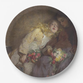 Prato De Papel Duas Meninas Jovens Retornando Para Casa