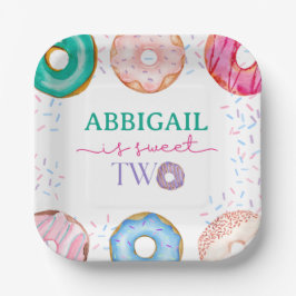 Prato De Papel Duas Rosquinhas cor-de-rosa doce segundo aniversár