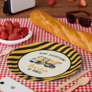 Prato De Papel Dump Truck Construction Zone Birthday Paper Placas