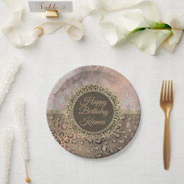 Prato De Papel Dusky Rosa Marble Glittery Leopard Aniversário