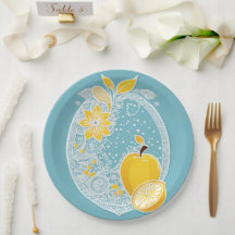 Prato de Papel Dusty Blue Citrus para Chá de Noiva