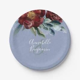 Prato De Papel Dusty Blue e Cranberry Burgundy