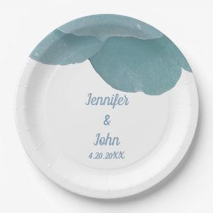 Prato De Papel Dusty Blue Floral Rosa Elegante Trendy Wedding