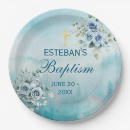 Prato De Papel Dusty Blue Floral Rose