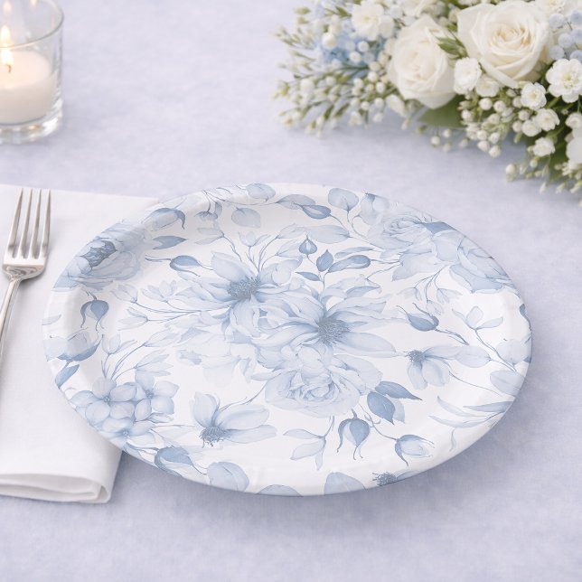 Prato De Papel Dusty Blue Floral Wedding (Criador carregado)