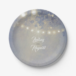 Prato De Papel Dusty Blue Rustic String Luzes Casamento