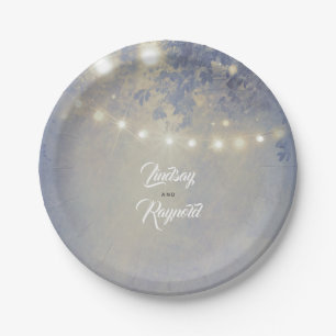 Prato De Papel Dusty Blue Rustic String Luzes Casamento