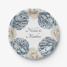 Prato De Papel Dusty Blue & White Peony Weds