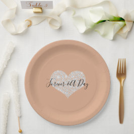 Prato De Papel Dusty Peach Dourado Confetti Diamantes Heart