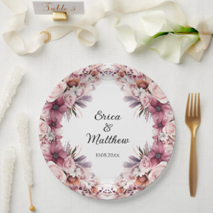 Prato De Papel Dusty Pink Boho Floral Casamento