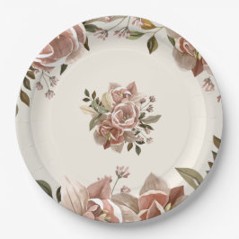Prato De Papel Dusty Rose Floral Wedding Paper Plate