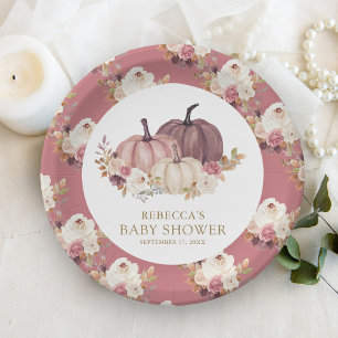 Prato De Papel Dusty Rose Rosa Floral Abóbora Chá de Bebê