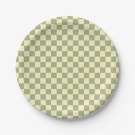 Prato De Papel Dusty Sage Green and Butter Yellow Checkerboard
