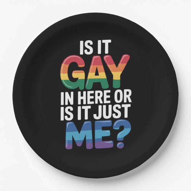 Prato De Papel É Gay Aqui Ou Sou Apenas Eu Engraçado LGBTQ (Frente)