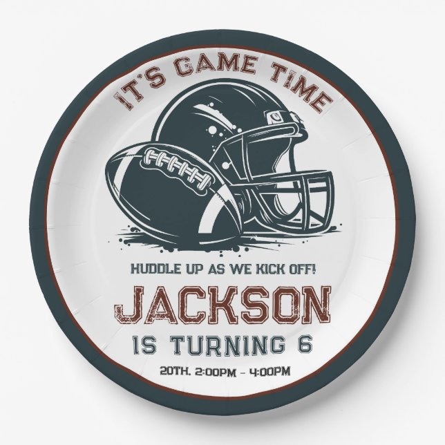 Prato De Papel É hora do jogo! Jogo de aniversários de futebol (Frente)