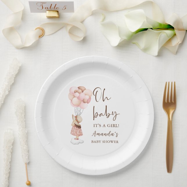 Prato De Papel É um Balão de Chá de fraldas de Aquarela Menina (Casamento)