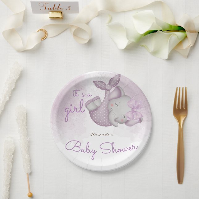 Prato De Papel É um chá de bebê de elefante menina (Casamento)
