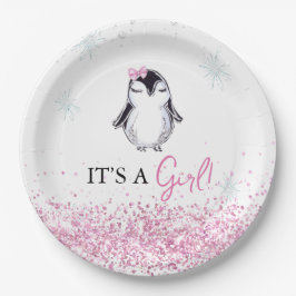 Prato De Papel É um Chá de fraldas de inverno de Pinguim Garota