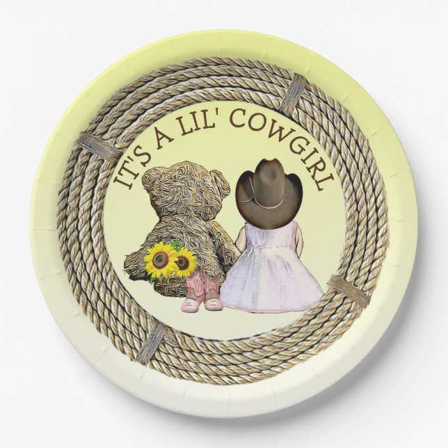 Prato De Papel É um Chá de fraldas de Lil' Cowgirl (Frente)