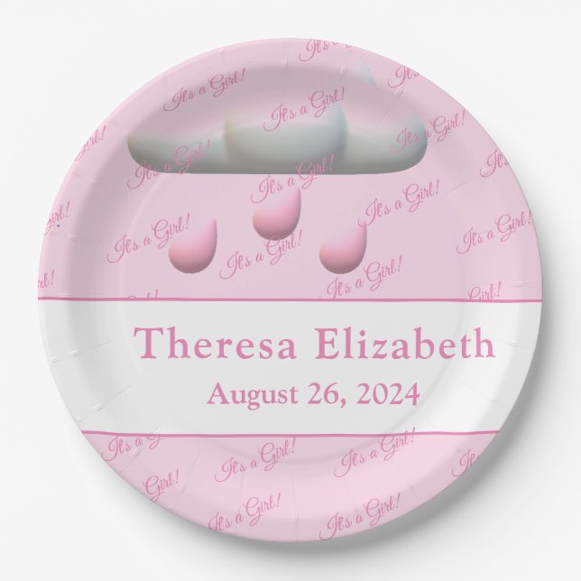 Prato De Papel É um Chá de fraldas personalizável para uma garota (Frente)