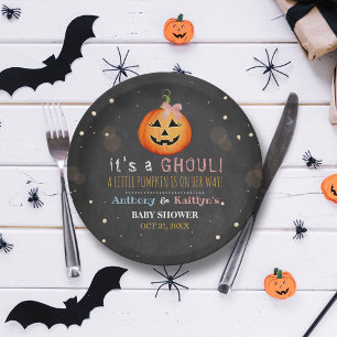 Prato De Papel É um Ghoul! Chá de fraldas de Halloween de Peque