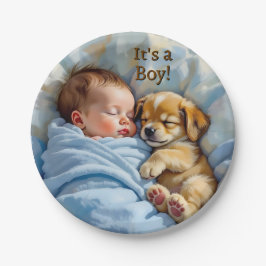 Prato De Papel É um menino | Chá de fraldas