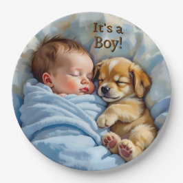 Prato De Papel É um menino | Chá de fraldas