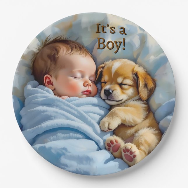 Prato De Papel É um menino | Chá de fraldas (Frente)