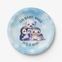 Prato De Papel É um menino | Chá de fraldas de inverno do Ártico 