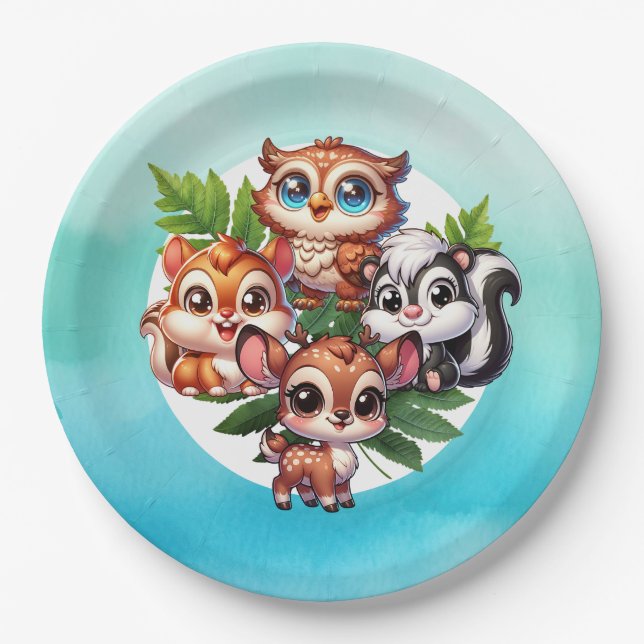 Prato De Papel É um menino | Woodland Creatures Chá de fraldas (Frente)