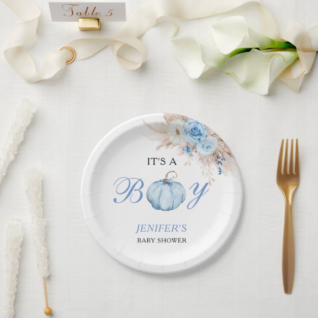 Prato De Papel É uma Abóbora de Chá de Bebê Menino (Casamento)