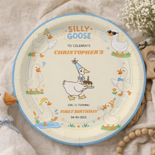 Prato De Papel É UMA Diversão Moderna Silly Goose Retro 1º Aniver