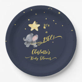 Prato De Papel É uma garota! Chá de fraldas de elefante e balão