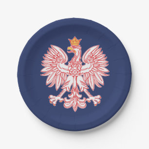 Prato De Papel Eagle polonês esboçado no vermelho